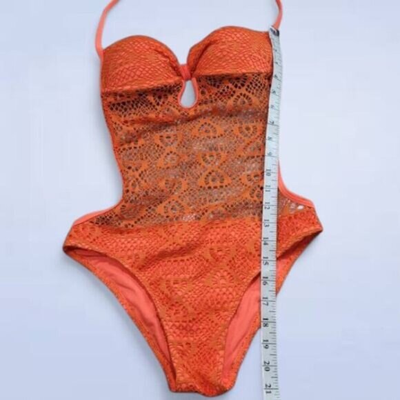 Anemone Bright Orange Crochet Lace One Piece Bathing Suit - Size‎ Small - Picture 3 of 6